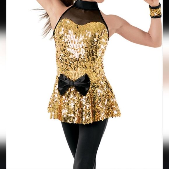 Weissman Girl Gold Black Sequin Dress Size SC Small 6-6x - Picture 1 of 9